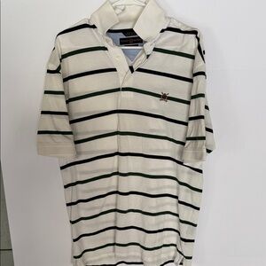 Tommy Hilfiger Striped Polo in Cream with Green & Black Bands